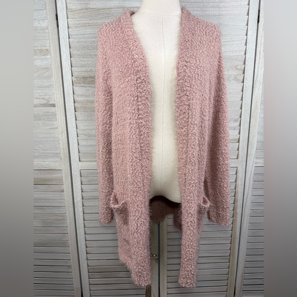 TORRID Fuzzy Eyelash Yarn Open Front Cardigan Light Pink-1X